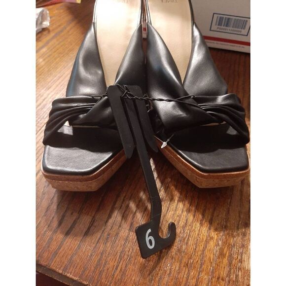 New Size 9 Time and Tru Black Cork Open Toe Platform Wedge High Heel Shoes - Picture 6 of 6
